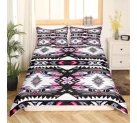 Loussiesd Pink Black Southwestern Bedding Duvet Cover Set Double Size Geometric Bedding Set Decor Tribal Western Decor Native American Design Comforter Cover Set Stripe Line Bedspread Cover