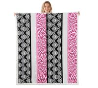 Loussiesd Pink Black Zebra Print with Damask Throw Blanket Polka Dot Print Soft Fleece Sherpa Cozy Fuzzy Plush Warm Safari Animal Fuzzy Plush Throw Double 60x79Inch for Bed Couch Living Room