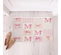 Loussiesd Pink Bow Bathroom Rugs Initial Letter M Bath Mats Pink Alphabet Bathroom Accessories Cute Bowknot Floor Doormats 20x32Inch Plaid Soft Microfiber