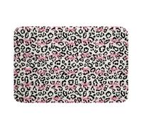 Loussiesd Pink Bow Bathroom Rugs Microfiber 16x24Inch Black Leopard Print Bath Mats Non-Slip Bowknot Cute Bathroom Accessories Floor Doormats Soft Door Mat