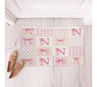 Loussiesd Pink Bow Bathroom Rugs Microfiber 16x24Inch Initial Letter N Bath Mats Non-Slip Pink Alphabet Bathroom Accessories Cute Bowknot Floor Doormats Plaid Soft Door Mat