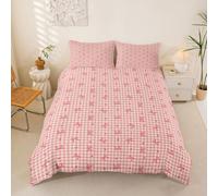 Loussiesd Pink Bow Duvet Cover Double Size Boys Girls Bowknot Bedding Set Breathable Soft Pink Buffalo Check Plaid Grid Comforter Cover 3Pcs Aesthetic Coquette Bedroom Decor