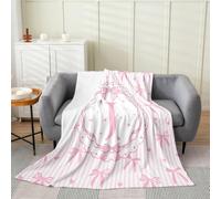 Loussiesd Pink Bow Flannel Fleece Throw Blanket Initial Letter J Double 60x79Inch Coquette Bow Fleece Throw Blanket for Kids Women Men for Bed Couch Chair Living Room Bedroom Decor