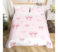 Loussiesd Pink Bowknot Duvet Cover Set Kiss Cute Bow Bedding Set for Kids Boys Girls Decor Comforter Cover Breathable Soft Microfiber All Season Junior/Cot Bed