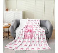 Loussiesd Pink Bowknot Fleece Throw Blanket Initial Letter S Flannel Blanket Plush Fuzzy Cute Bow Alphabet for Bed Couch Chair Living Room Dreamy Princess Queen 90x90Inch