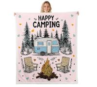Loussiesd Pink Camping Camper Rv Sherpa Throw Blanket for Couch Rustic Farmhouse Camper Super Soft Cozy Fleece Happy Camping Blanket for Winter, Plush Throw Baby 30x40Inch All Season