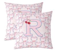 Loussiesd Pink Cherry Bow Throw Pillow Covers Set of 2 50x50cm Initial Letter R Decorative Pillowcase Princess Style Cushion Covers for Sofa Couch Bed Cushion Case Home Decor