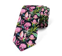 Loussiesd Pink Floral Men's Ties 145x8cm Boho Blossom Flower Leaf Funny Ties for Men Gift Spring Garden Flower Tie for Business Wedding Party Formal Fashion Teens Boys