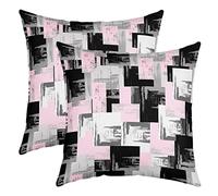 Loussiesd Pink Grey Black Reversible Throw Pillow Covers Kids Buffalo Check Pillow Covers Home Decor for Geometric Square Cushion Covers Set of 2 Modern Abstract Art 16x16 Inch
