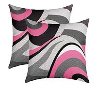 Loussiesd Pink Grey Black Stripes Reversible Throw Pillow Covers Kids Geometric Pillow Covers Home Decor Set for Teens Abstract Art Square Cushion Covers Set of 2 Modern Striped Art 22x22 Inch