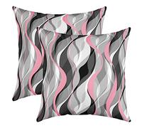 Loussiesd Pink Grey Black Stripes Reversible Throw Pillow Covers Kids Geometric Pillow Covers Home Decor for Geometry Square Cushion Covers Set of 2 Modern Striped Art Abstract Art 16x16 Inch
