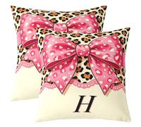 Loussiesd Pink Leopard Bow Throw Pillow Covers Set of 2 60x60cm Luxury Style Square Cushion Covers Initial Letter H Pillow Case Cushion Case for Couch Sofa Bedroom Decor