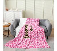 Loussiesd Pink Leopard Print Flannel Blanket Plush Fuzzy Initial Letter P Fleece Throw Blanket for Boys Girls Cheetah Bowknot Plush Lightweight Sofa Throw Single 50x60Inch for Bed Couch Living Room