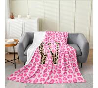 Loussiesd Pink Leopard Print Plush Throw Blanket Initial Letter W Flannel Blanket Baby 30x40Inch Cheetah Bowknot All Season Cute Girly Bow for Couch Bed Sofa Bedroom Decor