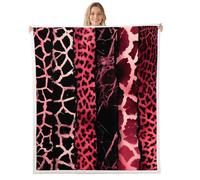Loussiesd Pink Leopard Print Sherpa Blanket Plush Fuzzy Zebra and Giraffe Patterns Fleece Throw Blanket Boys Girls Animal Cheetah Print for Bed Couch Chair Living Room Bedroom Decor Queen 90x90Inch