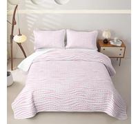 Loussiesd Pink Wave Stripes Quilted Bedspread King Size Abstract Zebra Stripe Comforter Set for Kids Boys Girls Geometric Bedspread s with 2 Pillowcases Modern Art Bedding Lightweight Luxury