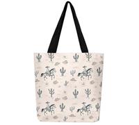 Loussiesd Pink Western Decor Canvas Tote Bags for Women Gifts West Cowgirl Horse Large Capacity Shoulder Handbags Travel Beach Bag Cactus Hat Reusable Grocery Bag for Shopping Gym Rodeo Cowboy