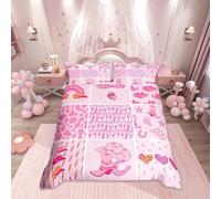 Loussiesd Pink Western Decor Comforter Cover Set Double Size Wild West Cowgirl Bedding Set Children Cowgirl Boots Hats Horseshoes Bedding Duvet Cover Set Patchwork Grid Bedspread Cover 3Pcs