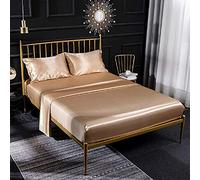 Loussiesd Plain Champagne Sheet Set Double Silk Like Satin Fitted Sheet Hotel Summer Gorgeous Bed Sheet Set Silky Smooth Honeymoon Sexy Soft Lightweight Brushed Sheet Set