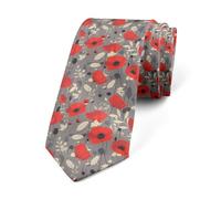 Loussiesd Poppy Flower Men's Ties 145x8cm Garden Floral Bltanical Men's Novelty Neckties Red Poppy Leaves Funny Ties for Men Gift Dark Grey Tie for Business Wedding Party Formal Fashion Teens Boys