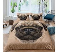 Loussiesd Pug Dog Duvet Cover Set 3D Animal Pattern Bedding Set for Kids Boys Girls Cute Dog Printed Comforter Cover Hypoallergenic Quilt Cover Bedroom Collection 3Pcs Super King Size,Brown