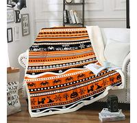 Loussiesd Pumpkin Lantern Halloween Themed Throw Blanket for Couch Chair Sofa Ghost Spider Decor Orange Black Stripe Warm Plush Blanket Baby 30"x40"