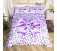 Loussiesd Purple Bowknot Duvet Cover Super King Size Boys Girls Princess Glitter Bow Bedding Set Breathable Soft Cute Watercolor Bow Comforter Cover 3Pcs Girly Bedroom Decor
