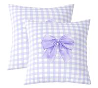 Loussiesd Purple Bowknot Throw Pillow Covers 2 Pcs Cute Bow Tie Cushion Case Sweet Princess Decor Pillowcase Purple White Plaid Indoor Outdoor Super Soft 55x55cm
