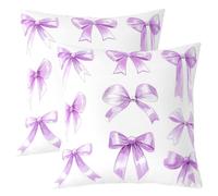 Loussiesd Purple Bowknot Throw Pillow Covers 2 Pcs Kawaii Bow Decorative Pillowcase Cute Bow Tie Cushion Covers for Sofa Couch Bed Princess Style Cushion Case Home Decor 55x55cm