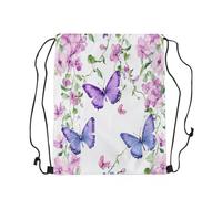 Loussiesd Purple Butterfly Drawstring Sackpack Pink Floral Flower Gym String Bag Lavender Sports Sackpack Spring Waterproof Cinch Bag
