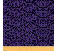 Loussiesd Purple Damask Upholstery Fabric for Chairs 1 Yard (L92*W150cm) Gothic Goth Skull for Home DIY Projects, Decor Vintage Floral Jacquard Bohemia Boho Exotic Fabric by The Yard