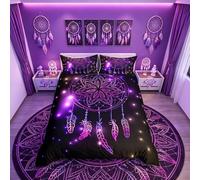 Loussiesd Purple Galaxy Bedding Double Dream Catcher Duvet Cover Set Soft Microfiber Romantic Starry Sky Comforter Quilt Cover Dreamcatcher Bedroom Bedding Collections 3 Pieces with 2 Pillowcases