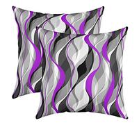 Loussiesd Purple Grey Black Stripes Reversible Throw Pillow Covers Kids Geometric Pillow Covers Home Decor for Geometry Square Cushion Covers Set of 2 Modern Striped Art Abstract Art 18x18 Inch