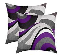 Loussiesd Purple Grey Black Stripes Reversible Throw Pillow Covers Kids Geometric Pillow Covers Home Decor Set for Teens Abstract Art Square Cushion Covers Set of 2 Modern Striped Art 16x16 Inch