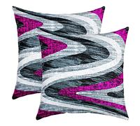 Loussiesd Purple Grey White Stripes Bedding Geometric Square Cushion Covers Set of 2 Set Reversible Throw Pillow Covers Girls Decor Modern Striped Art Pillow Covers Home Decor Set 18x18 Inch