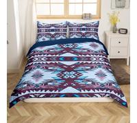 Loussiesd Purple Southwestern Bedding Set Double Size Geometric Comforter Cover Set Tribal Western Decor Native American Design Duvet Cover Stripe Line Bedspread Cover Room Decor Quilt Cover