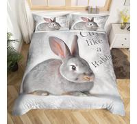 Loussiesd Rabbit Bedding 3D Animal Printed Duvet Cover Double Children'S Bedroom Decoration Rabbit Bedding Set Cute Girl Rabbit Bedding Easter Decoration Grey White