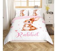 Loussiesd Rabbit Children'S Duvet Cover Single Pink White Girl Animal Printed Bedding Set With Zipper Soft Microfiber Rabbit Bedding Set Comes With 1 Pillowcase