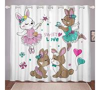 Loussiesd Rabbit Curtains for Bedroom Living Room Bunny Couple Curtains for Kids Girls Cartoon Animals Printed Windows Drapes Cute Rabbits Pattern Room Decoration,W46*L72