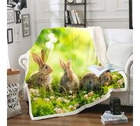 Loussiesd Rabbit Sherpa Blanket 3D Rabbit Print Fleece Throw Blanket Animal Theme Plush Blanket for Kids Boys Girls Botanical Flowers Fuzzy Blanket for Sofa Bed Couch Single 50x60 Inch