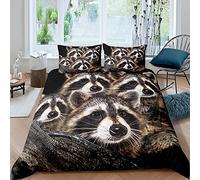 Loussiesd Raccoon Bedding Set Kids Brown Raccoon Panda Duvet Cover Set 3D Raccoon Animal Pattern Bed Set Soft Microfiber Bedclothes with 2 Pillowcase King Size Bed Cover