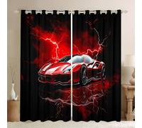 Loussiesd Race Car Curtains for Bedroom Living Room W46*L72 Speed Sports Car Blackout Curtains Red Black Racing Car 30%-50% Darkening Blackout Curtain Extreme Sports Window Treatments
