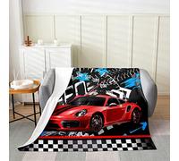 Loussiesd Race Sports Car Fleece Throw Blanket For Bed Sofa,Kids Extreme Sports Fuzzy Blanket,All Season Car Sports Competition Red Bed Blanket Plush Blanket Single 50x60 Inch