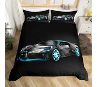 Loussiesd Racing Car Bedding Set for Boys Kids Teens Men Extreme Speed Sports Themed Comforter Cover Competition Bedroom Decor Cot Size 2Pcs (1 Duvet Cover +1 Pillow Shams), Luxury Black