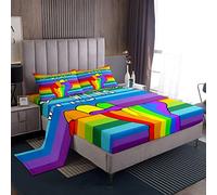 Loussiesd Rainbow Bed Sheets Colorful Stripes Bedding Sheet Love Can All The Things Bedding Set for Boys Girls Children Multicolor Bed Sheet Set Double Size