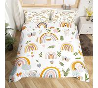 Loussiesd Rainbow Duvet Cover King Size With 2 Pillow Cases Colorful Stripes Comforter Cover Boho Rainbow Bedding Set Butterfly Bedspread Cover for Kids Adults