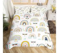 Loussiesd Rainbow Duvet Cover Single Size With 1 Pillow Case Colorful Stripes Comforter Cover Light Color Rainbow Bedding Set Dragonfly Bedspread Cover for Kids Adults