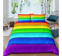 Loussiesd Rainbow Printed Duvet Cover Rainbow Stripe Bedding Set Colorful Geometric Comforter Cover for Kids Boys Girls Teens Simple Classic Streak Bedspread Single Size With 1 Pillow Case