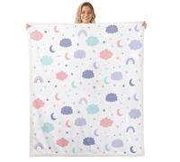 Loussiesd Rainbow Sherpa Blanket Cloud Print for Boys Girls Colorful Stripes Throw Blanket 40x50Inch Star Pattern Room Decor Purple Pink Blue