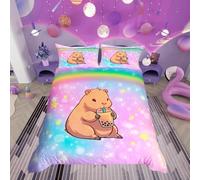 Loussiesd Rainbow Single Capybara Bedding Set for Kids Purple Pink Blue Galaxy Duvet Cover Decor Kawaii Animal Quilt Cover 2Pcs Room Decor